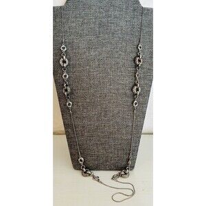 Ann Taylor Loft Stunning Silver Tone Station Necklace W Crystal Medallions 32”